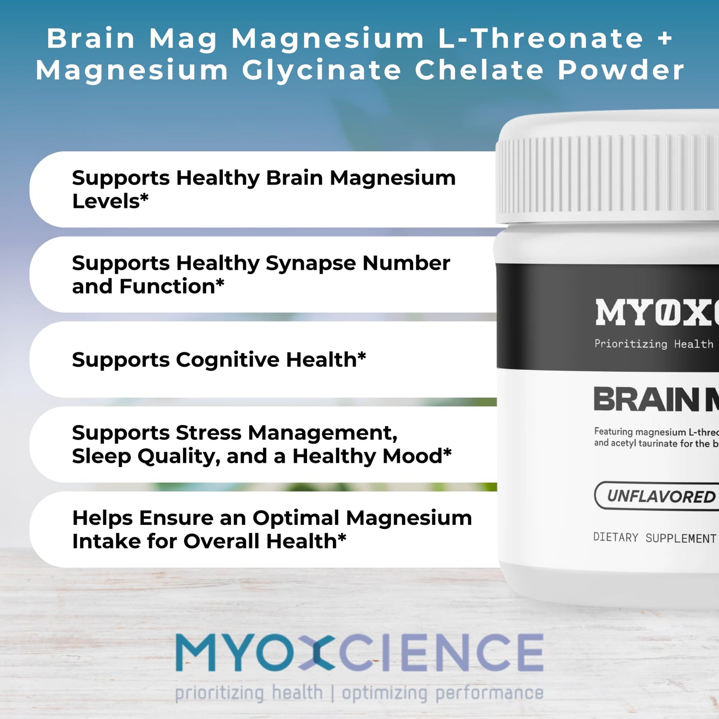 MYOXCIENCE Brain Mag | Magnesium L-Threonate Magtein & Magnesium Glycinate Powder (Unflavored) (60 Servings) - dailyvitalstore