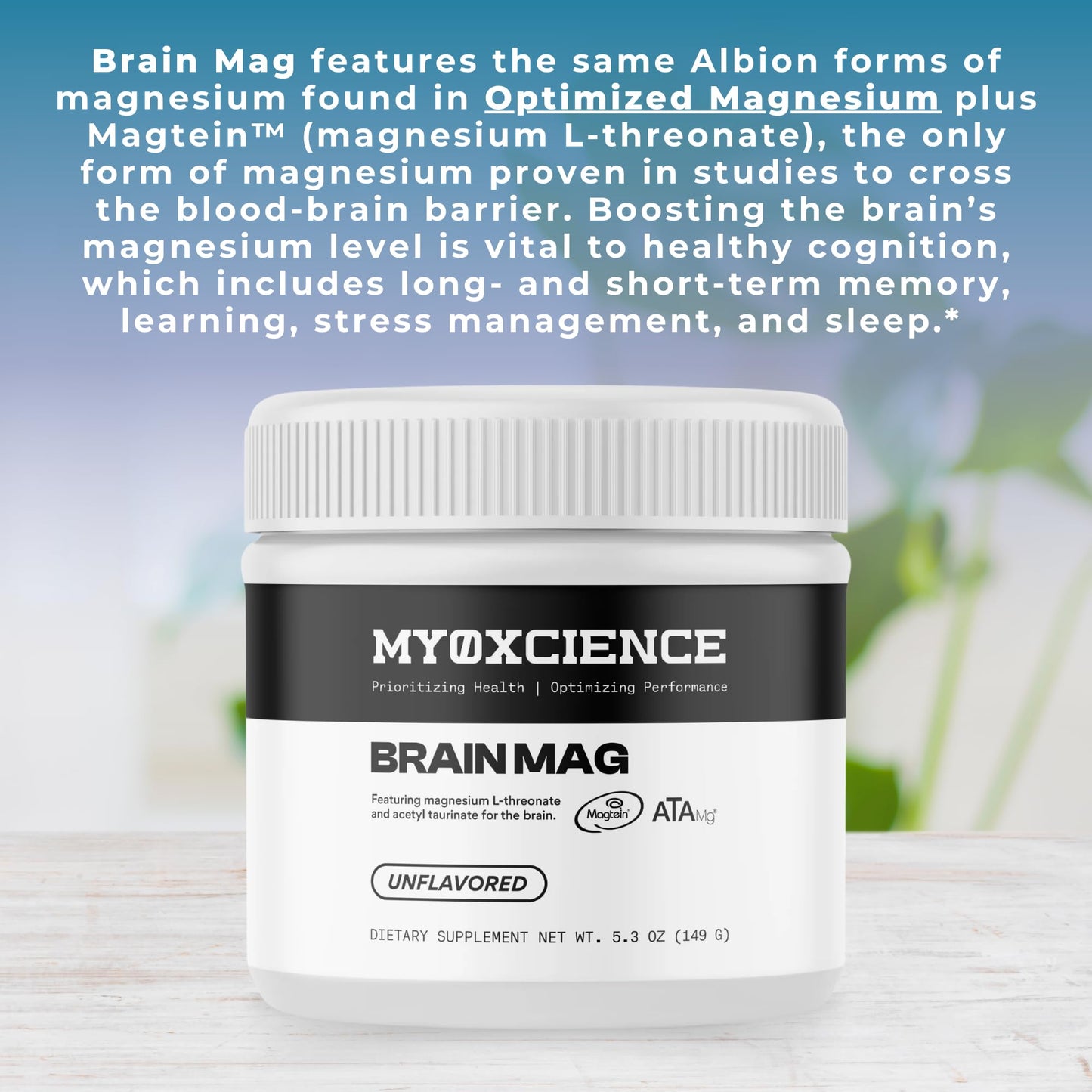 MYOXCIENCE Brain Mag | Magnesium L-Threonate Magtein & Magnesium Glycinate Powder (Unflavored) (60 Servings) - dailyvitalstore