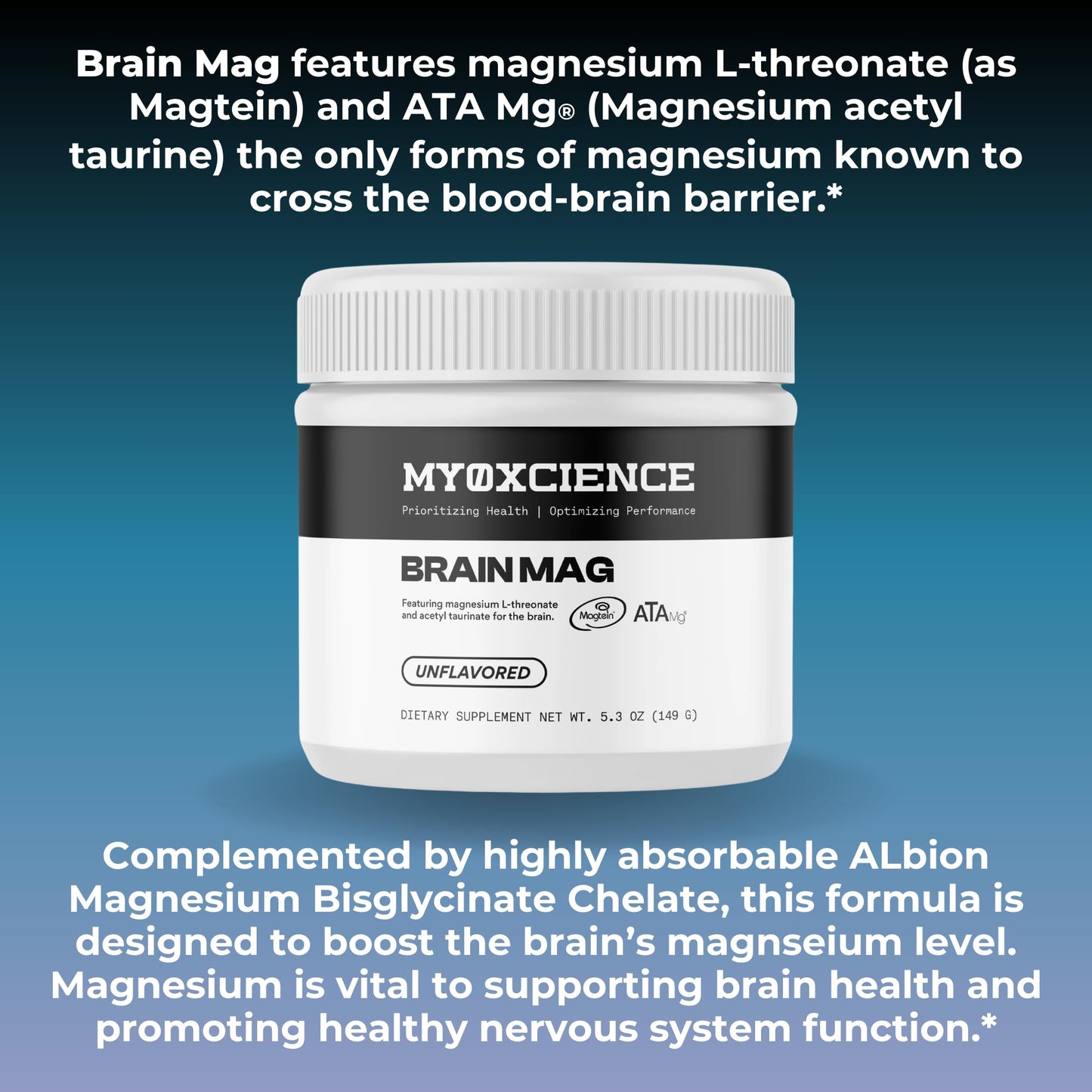MYOXCIENCE Brain Mag | Magnesium L-Threonate Magtein & Magnesium Glycinate Powder (Unflavored) (60 Servings) - dailyvitalstore