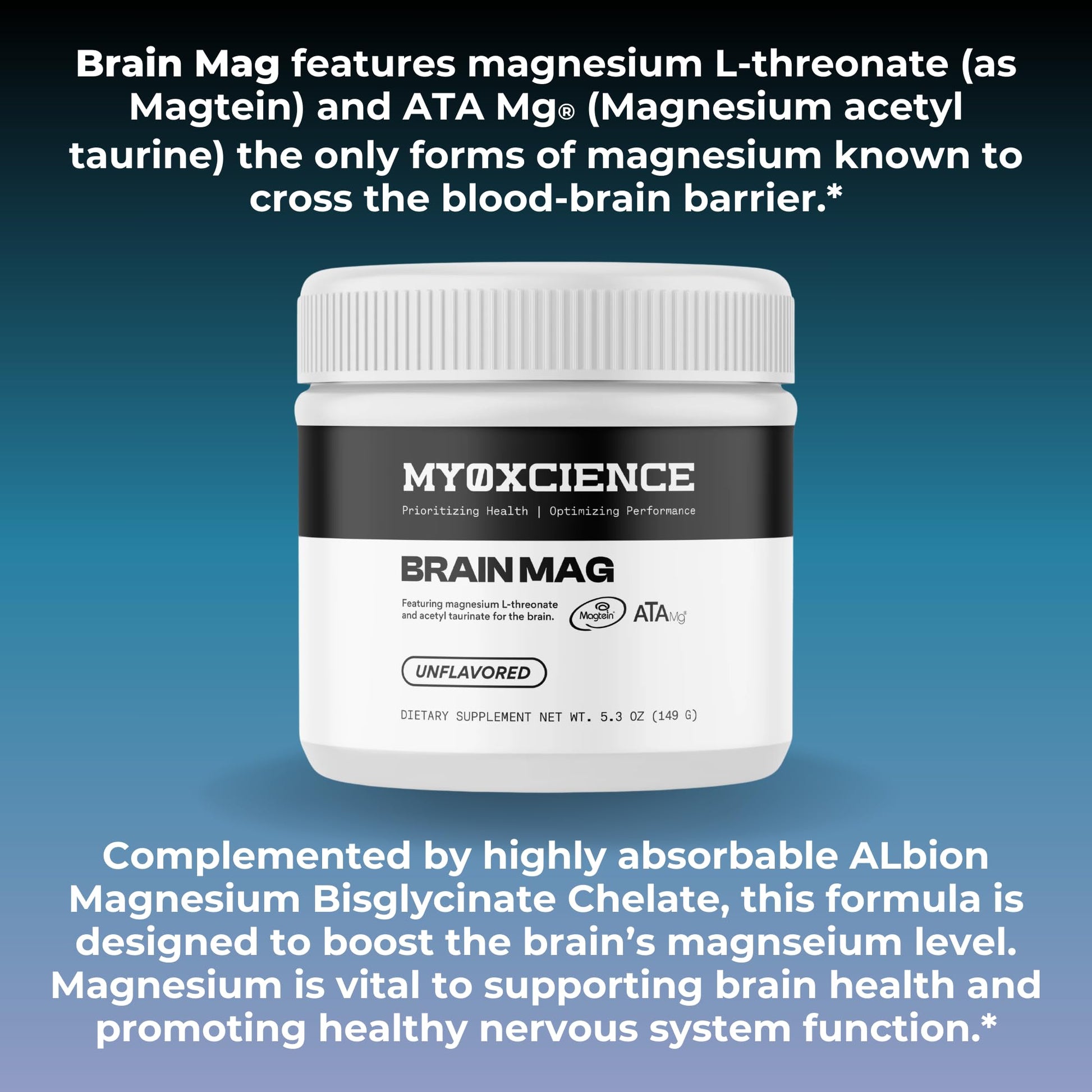 MYOXCIENCE Brain Mag | Magnesium L-Threonate Magtein & Magnesium Glycinate Powder (Unflavored) (60 Servings) - dailyvitalstore
