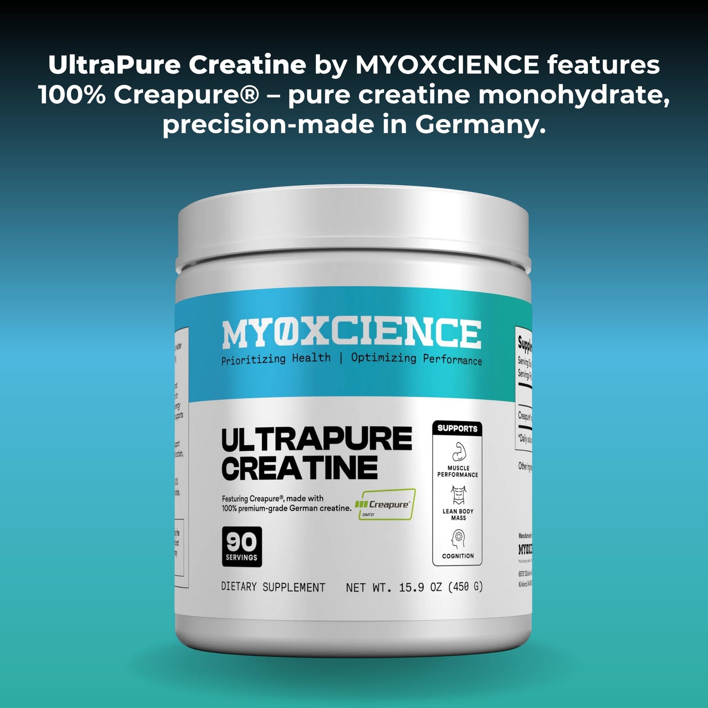 MYOXCIENCE Creapure® Creatine | 5 Grams German Creatine Monohydrate Per Serving | Supports Muscle Performance, Lean Body Mass, & Cognition (90 Serving Jar) - dailyvitalstore