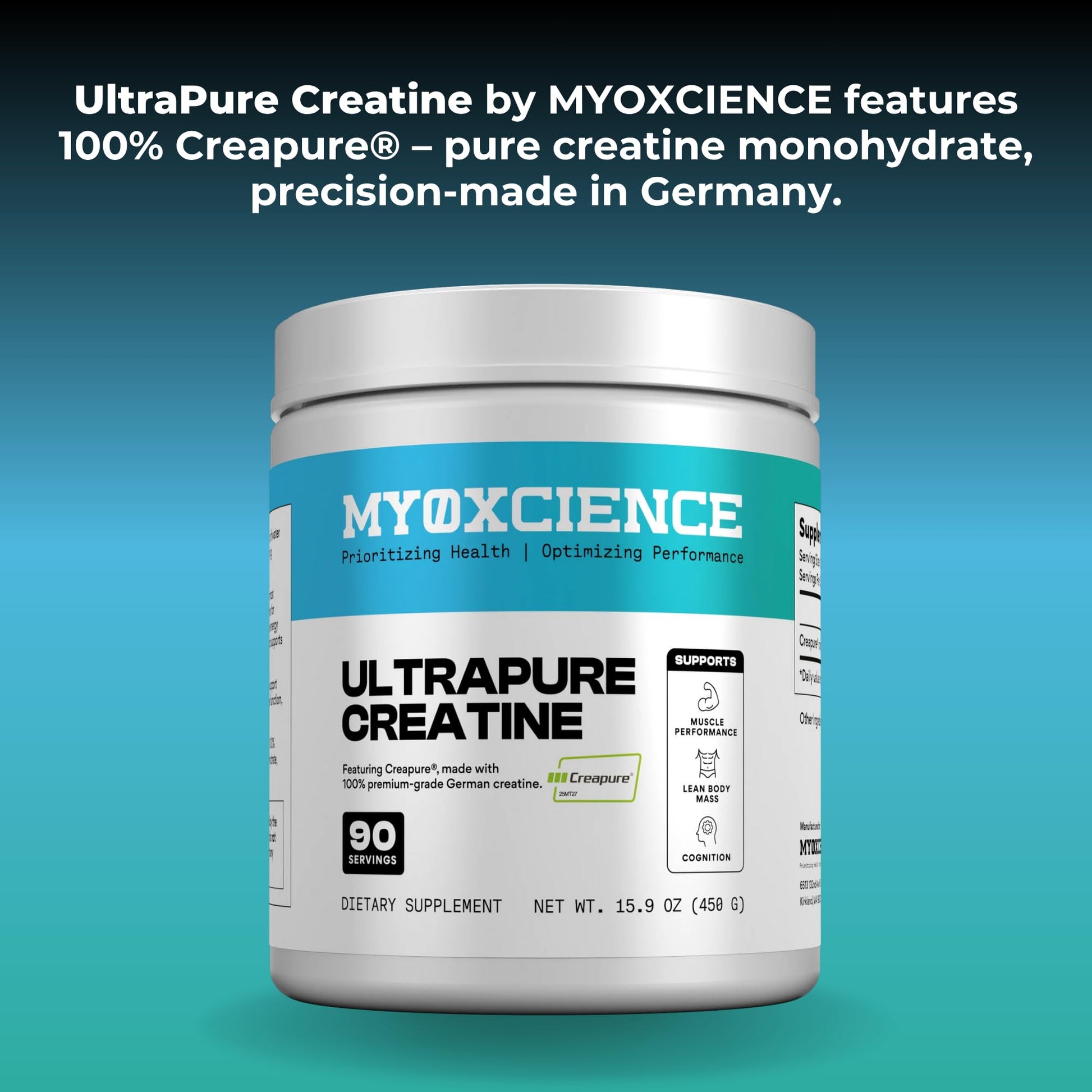 MYOXCIENCE Creapure® Creatine | 5 Grams German Creatine Monohydrate Per Serving | Supports Muscle Performance, Lean Body Mass, & Cognition (90 Serving Jar) - dailyvitalstore