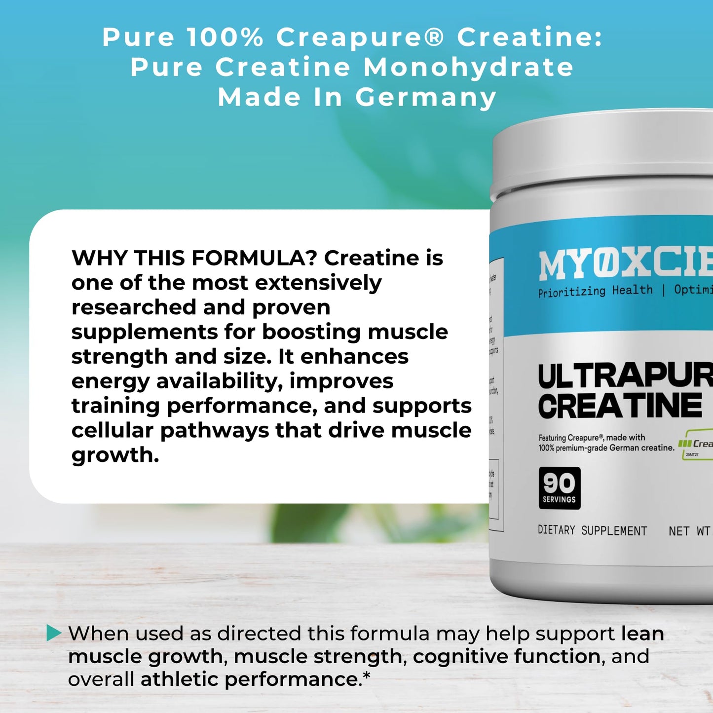 MYOXCIENCE Creapure® Creatine | 5 Grams German Creatine Monohydrate Per Serving | Supports Muscle Performance, Lean Body Mass, & Cognition (90 Serving Jar) - dailyvitalstore