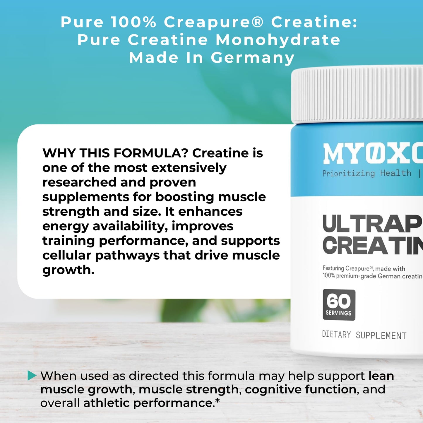 MYOXCIENCE Creapure® Creatine Monohydrate | Supports Strength & Muscle Mass, Cognition and Lean Body Mass | Unflavored 60 Servings - dailyvitalstore