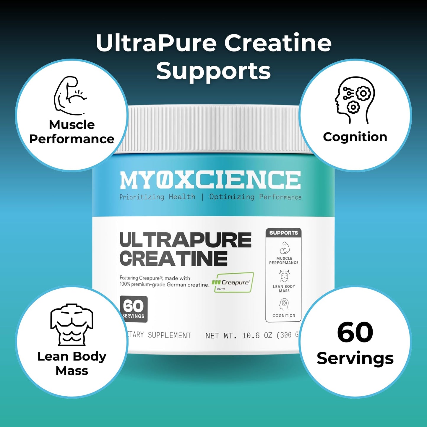 MYOXCIENCE Creapure® Creatine Monohydrate | Supports Strength & Muscle Mass, Cognition and Lean Body Mass | Unflavored 60 Servings - dailyvitalstore