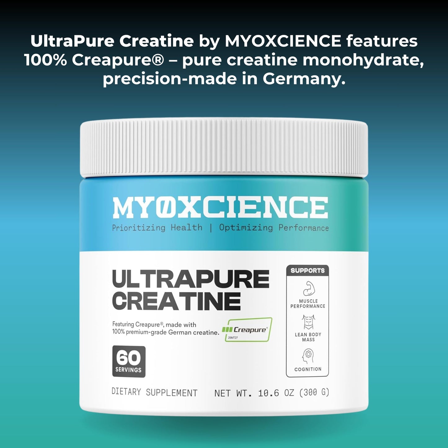 MYOXCIENCE Creapure® Creatine Monohydrate | Supports Strength & Muscle Mass, Cognition and Lean Body Mass | Unflavored 60 Servings - dailyvitalstore