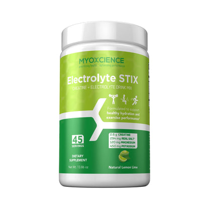 MYOXCIENCE Electrolyte STIX | Creatine Electrolyte Powder | Recovery from Exercise & Muscle Development w/Real Salt (Lemon Lime Flavor) (Jar 45 ct) - dailyvitalstore