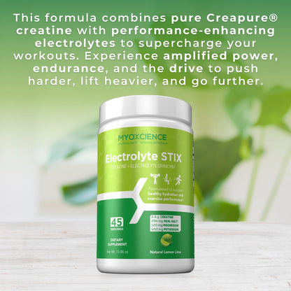 MYOXCIENCE Electrolyte STIX | Creatine Electrolyte Powder | Recovery from Exercise & Muscle Development w/Real Salt (Lemon Lime Flavor) (Jar 45 ct) - dailyvitalstore