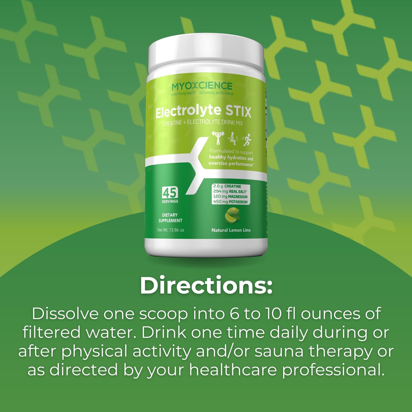 MYOXCIENCE Electrolyte STIX | Creatine Electrolyte Powder | Recovery from Exercise & Muscle Development w/Real Salt (Lemon Lime Flavor) (Jar 45 ct) - dailyvitalstore