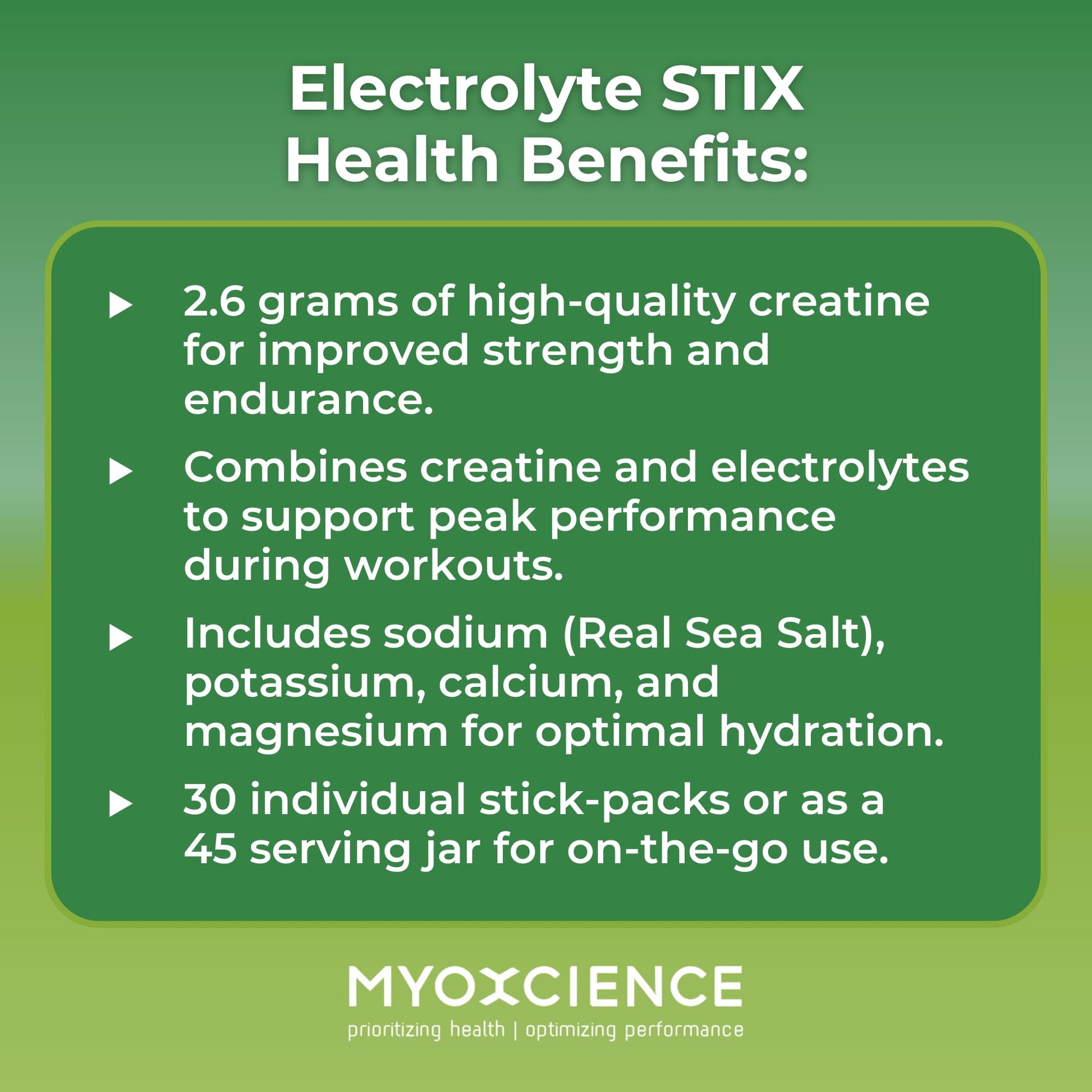 MYOXCIENCE Electrolyte STIX | Creatine Electrolyte Powder | Recovery from Exercise & Muscle Development w/Real Salt (Lemon Lime Flavor) (Jar 45 ct) - dailyvitalstore