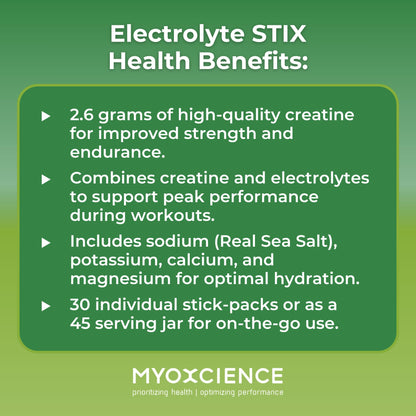 MYOXCIENCE Electrolyte STIX | Creatine Electrolyte Powder | Recovery from Exercise & Muscle Development w/Real Salt (Lemon Lime Flavor) (Jar 45 ct) - dailyvitalstore