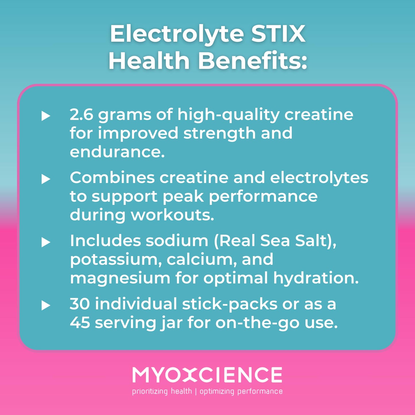 MYOXCIENCE Electrolyte STIX | Creatine Electrolyte Powder | Recovery from Exercise & Muscle Development w/Real Salt (Natural Orange Flavor) (Jar 45 ct) - dailyvitalstore