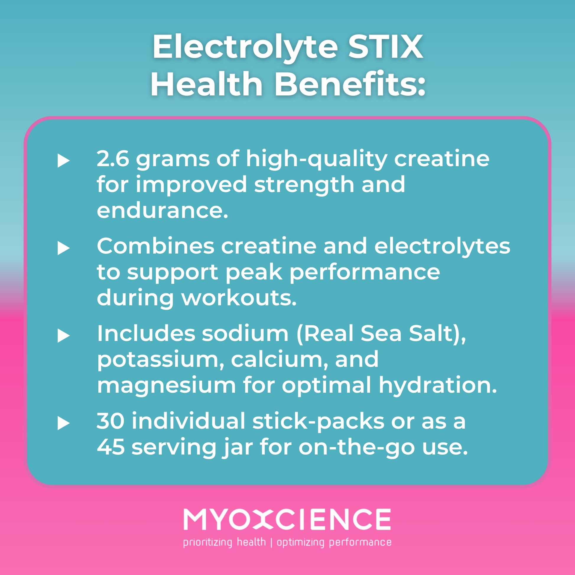 MYOXCIENCE Electrolyte STIX | Creatine Electrolyte Powder | Recovery from Exercise & Muscle Development w/Real Salt (Natural Orange Flavor) (Jar 45 ct) - dailyvitalstore