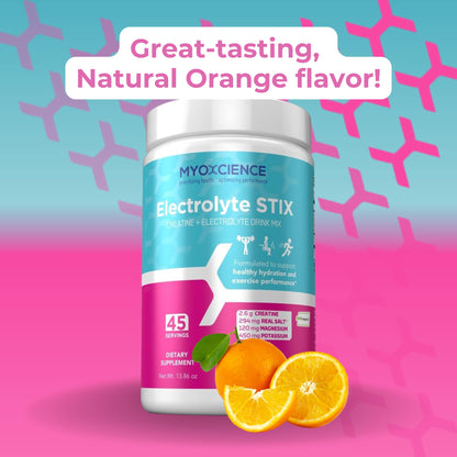 MYOXCIENCE Electrolyte STIX | Creatine Electrolyte Powder | Recovery from Exercise & Muscle Development w/Real Salt (Natural Orange Flavor) (Jar 45 ct) - dailyvitalstore