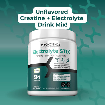 MYOXCIENCE Electrolyte STIX | Creatine Electrolyte Powder | Recovery from Exercise & Muscle Development w/Real Salt (Unflavored) (Jar 45 ct) - dailyvitalstore