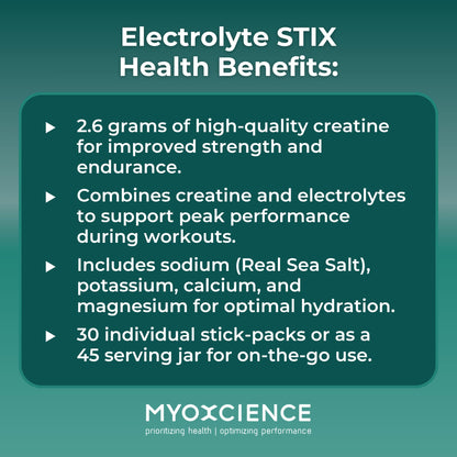 MYOXCIENCE Electrolyte STIX | Creatine Electrolyte Powder | Recovery from Exercise & Muscle Development w/Real Salt (Unflavored) (Jar 45 ct) - dailyvitalstore