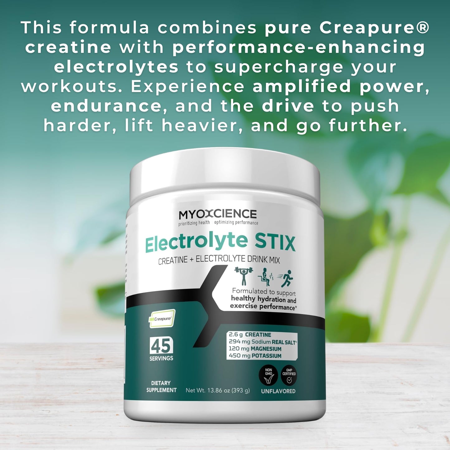 MYOXCIENCE Electrolyte STIX | Creatine Electrolyte Powder | Recovery from Exercise & Muscle Development w/Real Salt (Unflavored) (Jar 45 ct) - dailyvitalstore