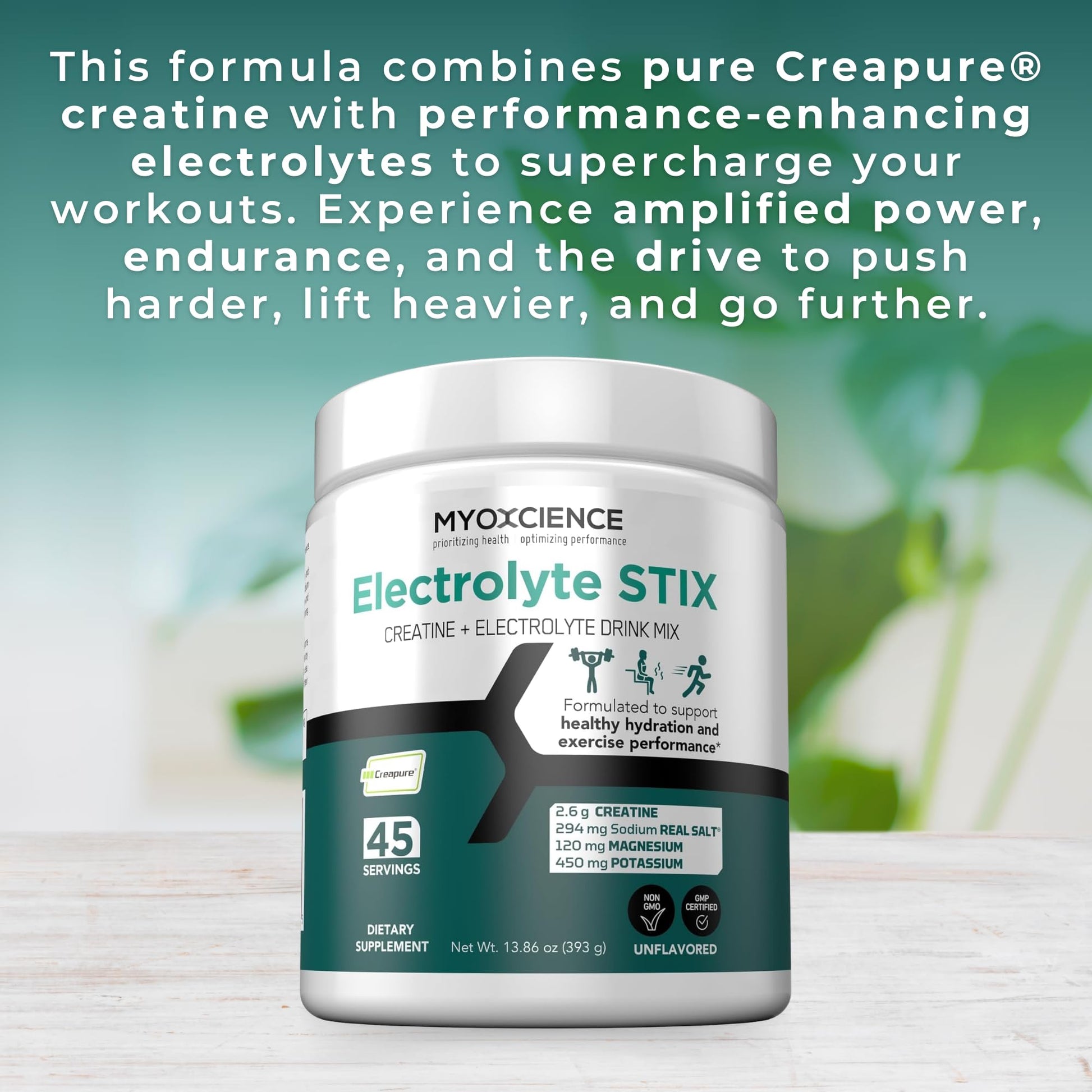 MYOXCIENCE Electrolyte STIX | Creatine Electrolyte Powder | Recovery from Exercise & Muscle Development w/Real Salt (Unflavored) (Jar 45 ct) - dailyvitalstore