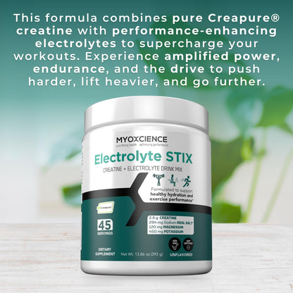 MYOXCIENCE Electrolyte STIX | Creatine Electrolyte Powder | Recovery from Exercise & Muscle Development w/Real Salt (Unflavored) (Jar 45 ct) - dailyvitalstore