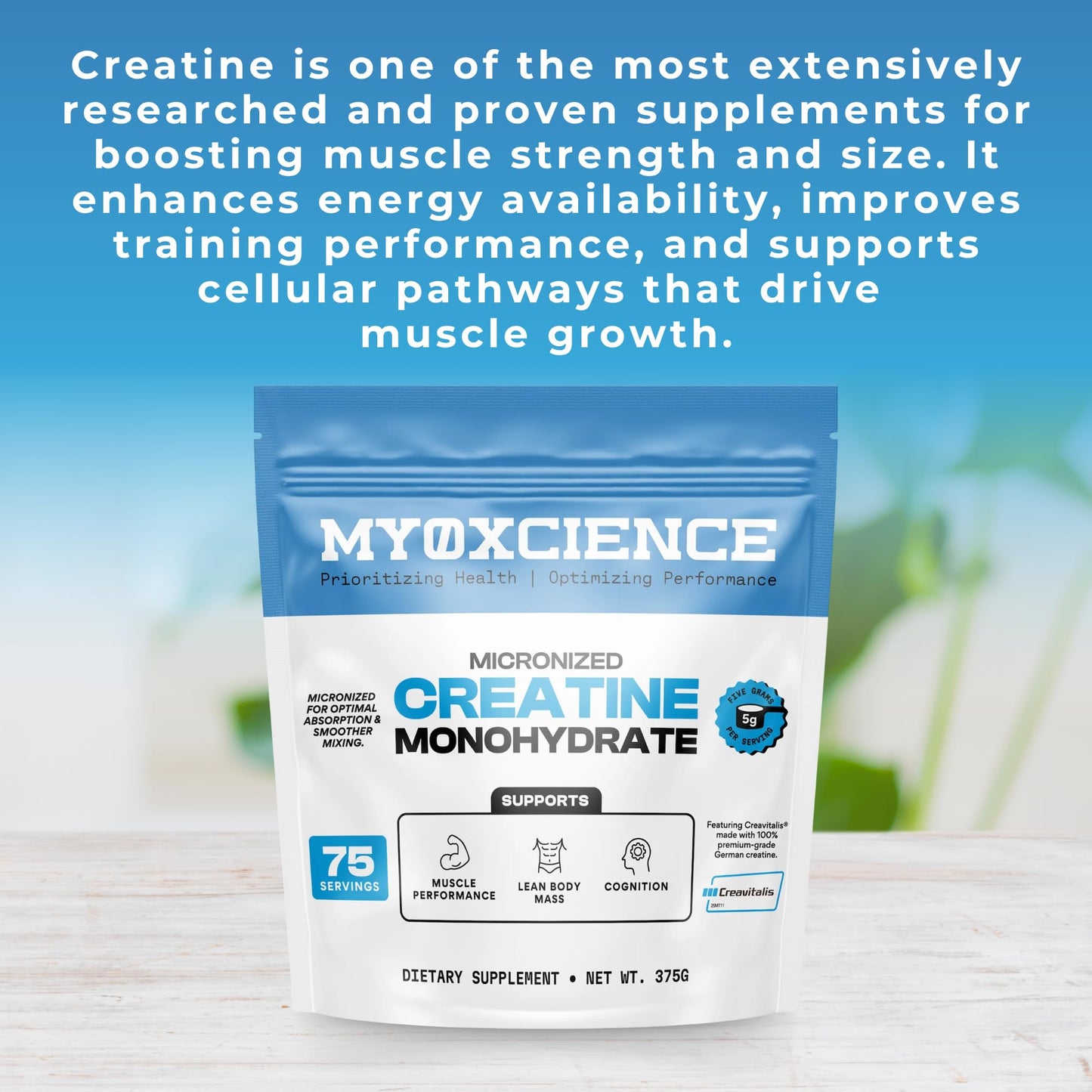 MYOXCIENCE Micronized Creavitalis Creatine | The World’s Purest Micronized Form of Creatine Monohydrate | Supports Muscle Performance, Lean Body Mass, & Cognition | 75 Servings - dailyvitalstore