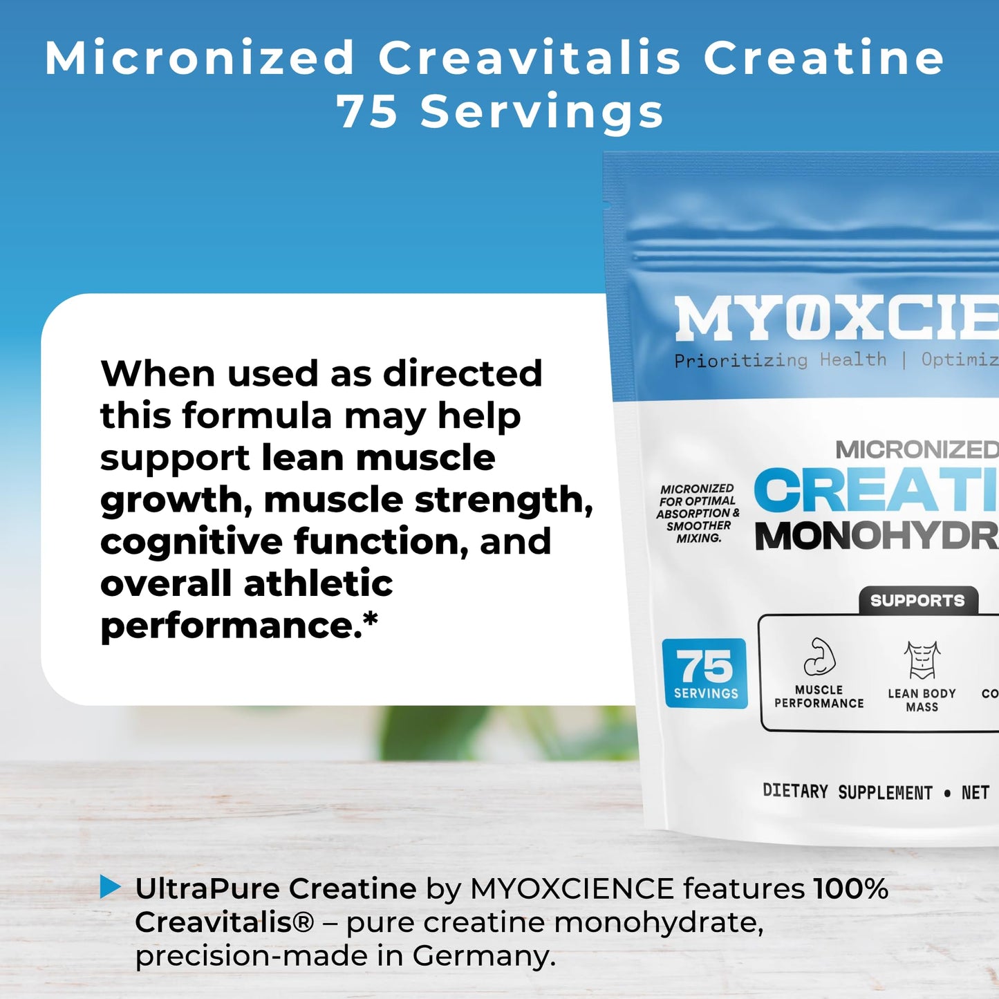 MYOXCIENCE Micronized Creavitalis Creatine | The World’s Purest Micronized Form of Creatine Monohydrate | Supports Muscle Performance, Lean Body Mass, & Cognition | 75 Servings - dailyvitalstore