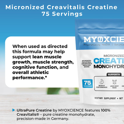 MYOXCIENCE Micronized Creavitalis Creatine | The World’s Purest Micronized Form of Creatine Monohydrate | Supports Muscle Performance, Lean Body Mass, & Cognition | 75 Servings - dailyvitalstore