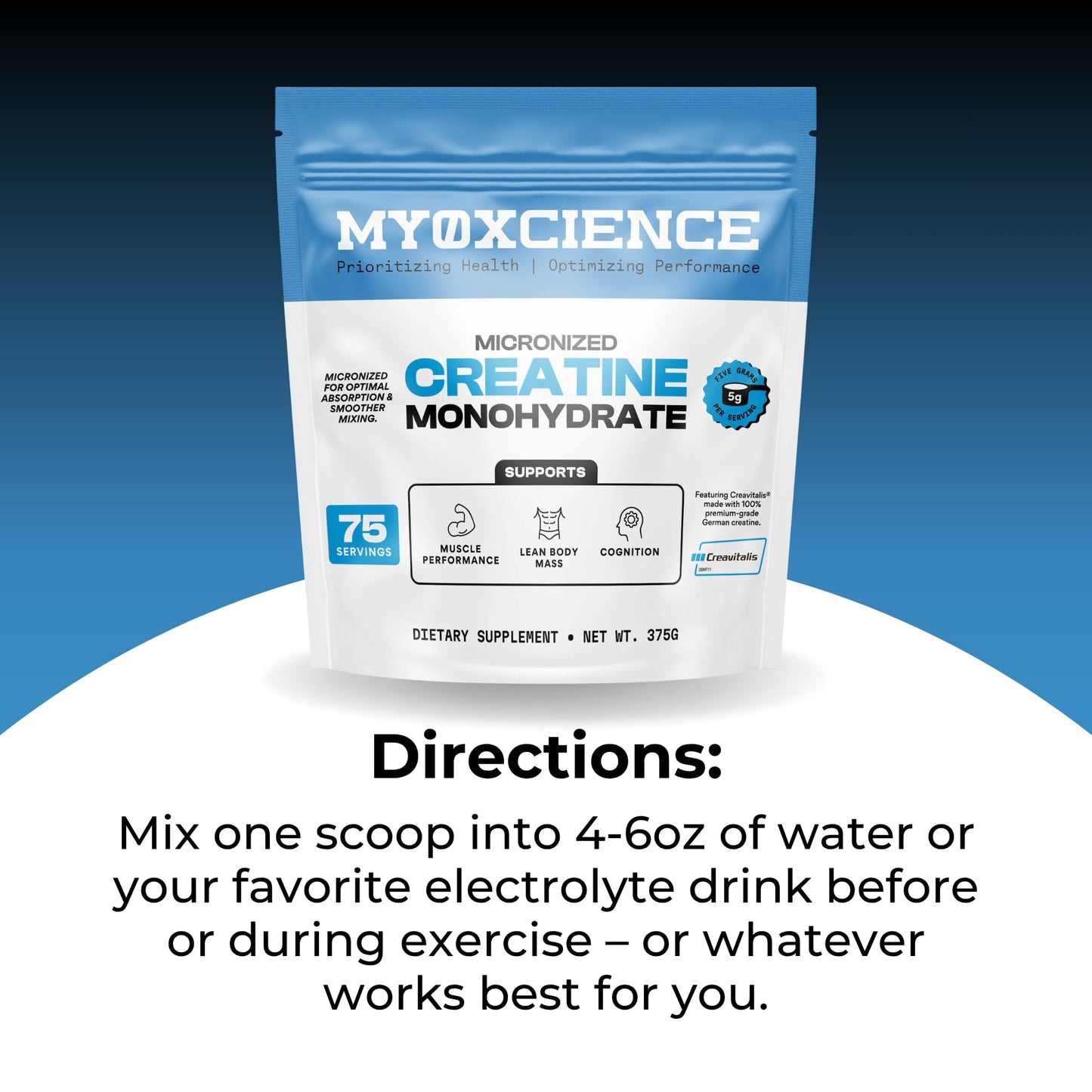 MYOXCIENCE Micronized Creavitalis Creatine | The World’s Purest Micronized Form of Creatine Monohydrate | Supports Muscle Performance, Lean Body Mass, & Cognition | 75 Servings - dailyvitalstore