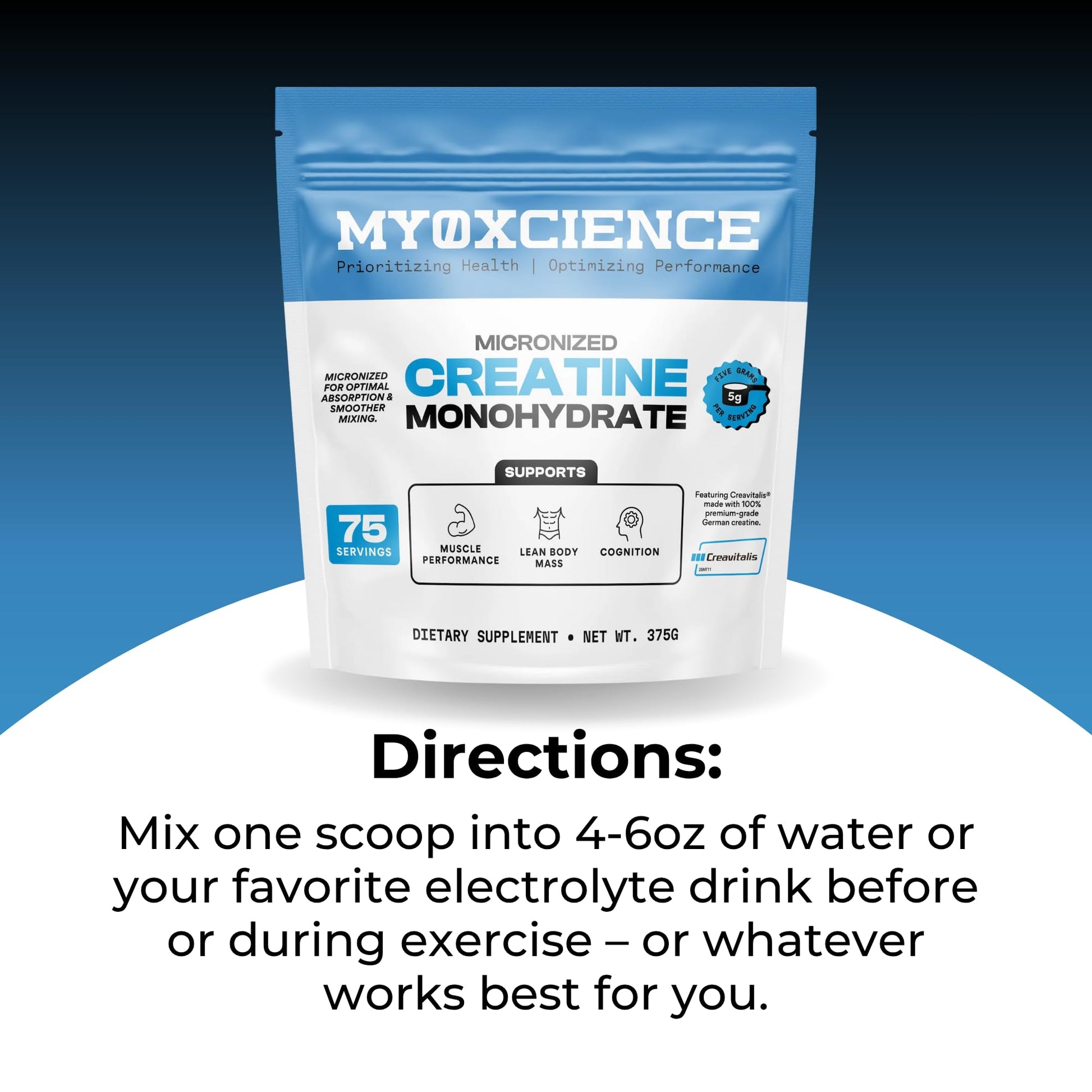 MYOXCIENCE Micronized Creavitalis Creatine | The World’s Purest Micronized Form of Creatine Monohydrate | Supports Muscle Performance, Lean Body Mass, & Cognition | 75 Servings - dailyvitalstore