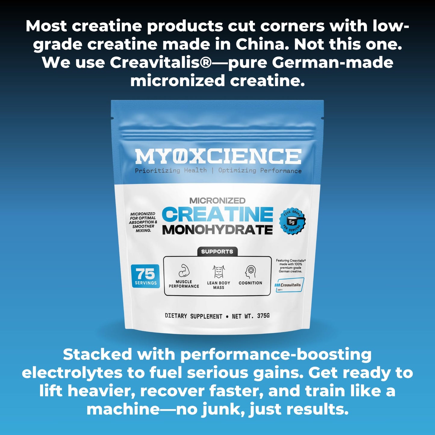 MYOXCIENCE Micronized Creavitalis Creatine | The World’s Purest Micronized Form of Creatine Monohydrate | Supports Muscle Performance, Lean Body Mass, & Cognition | 75 Servings - dailyvitalstore