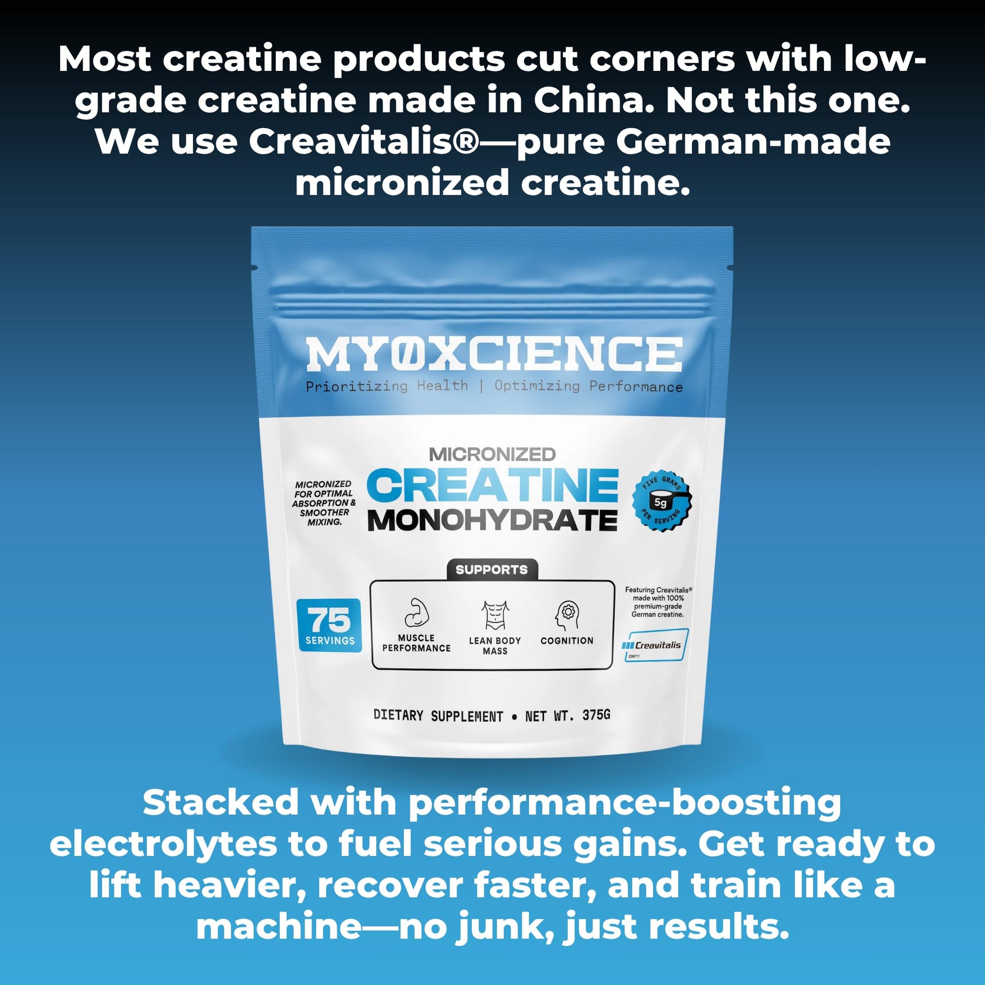 MYOXCIENCE Micronized Creavitalis Creatine | The World’s Purest Micronized Form of Creatine Monohydrate | Supports Muscle Performance, Lean Body Mass, & Cognition | 75 Servings - dailyvitalstore