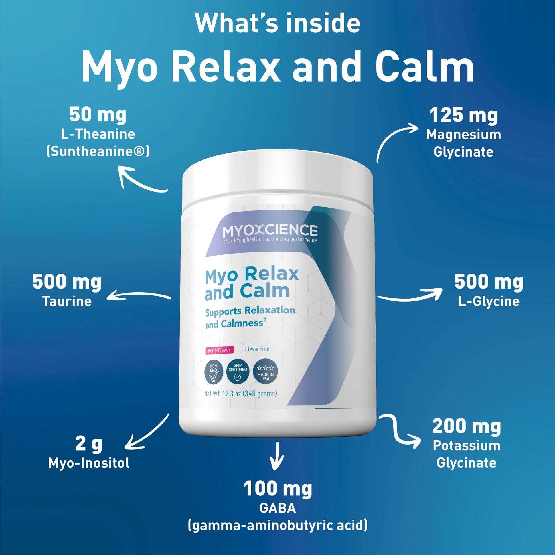 MYOXCIENCE Myo Relax & Calm | Myo-Inositol, L-Theanine, Taurine, Magnesium & GABA | Supports Sleep, Neurotransmitter & Hormone Support (Berry Flavor) (60 Servings) - dailyvitalstore