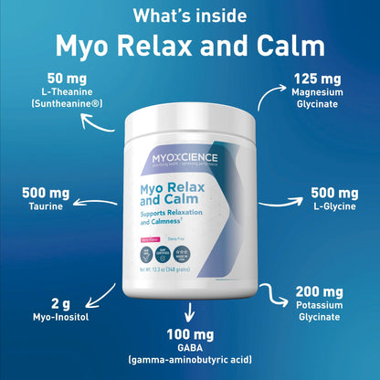 MYOXCIENCE Myo Relax & Calm | Myo-Inositol, L-Theanine, Taurine, Magnesium & GABA | Supports Sleep, Neurotransmitter & Hormone Support (Berry Flavor) (60 Servings) - dailyvitalstore