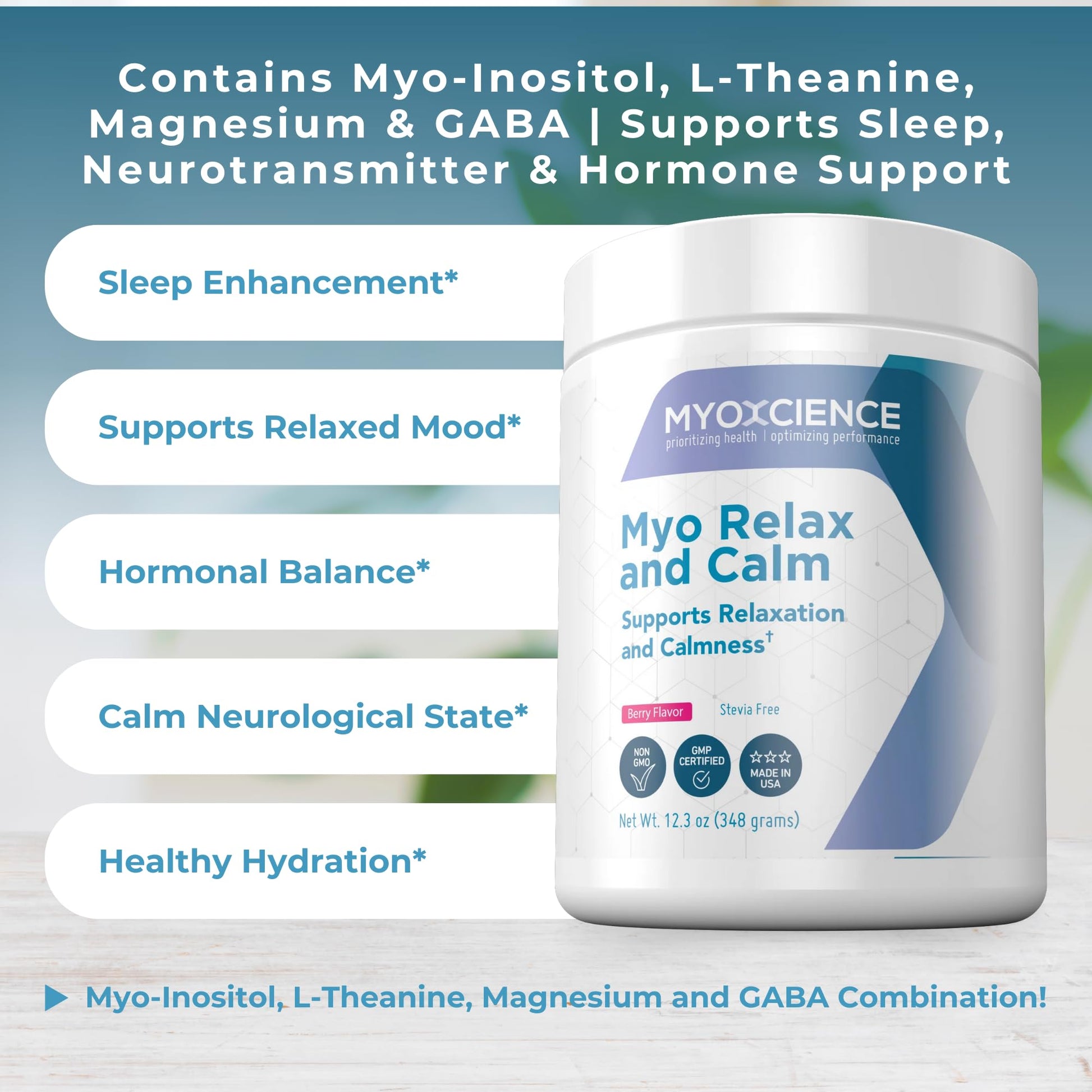 MYOXCIENCE Myo Relax & Calm | Myo-Inositol, L-Theanine, Taurine, Magnesium & GABA | Supports Sleep, Neurotransmitter & Hormone Support (Berry Flavor) (60 Servings) - dailyvitalstore
