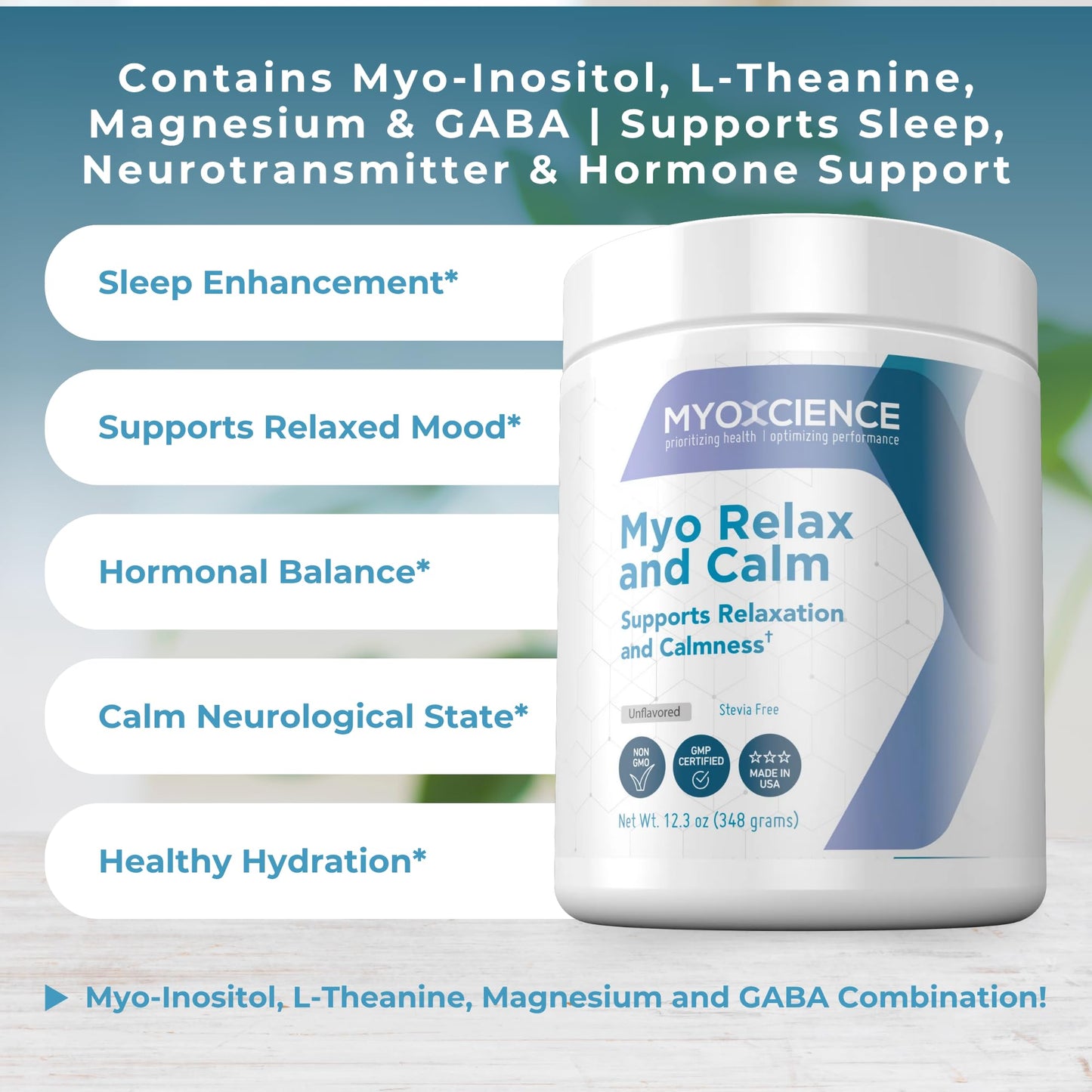 MYOXCIENCE Myo Relax & Calm | Myo-Inositol, L-Theanine, Taurine, Magnesium & GABA | Supports Sleep, Neurotransmitter & Hormone Support (Unflavored) (60 Servings) - dailyvitalstore