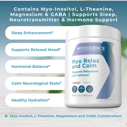 MYOXCIENCE Myo Relax & Calm | Myo-Inositol, L-Theanine, Taurine, Magnesium & GABA | Supports Sleep, Neurotransmitter & Hormone Support (Unflavored) (60 Servings) - dailyvitalstore