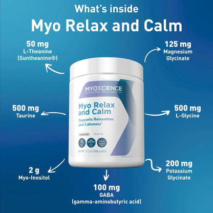 MYOXCIENCE Myo Relax & Calm | Myo-Inositol, L-Theanine, Taurine, Magnesium & GABA | Supports Sleep, Neurotransmitter & Hormone Support (Unflavored) (60 Servings) - dailyvitalstore