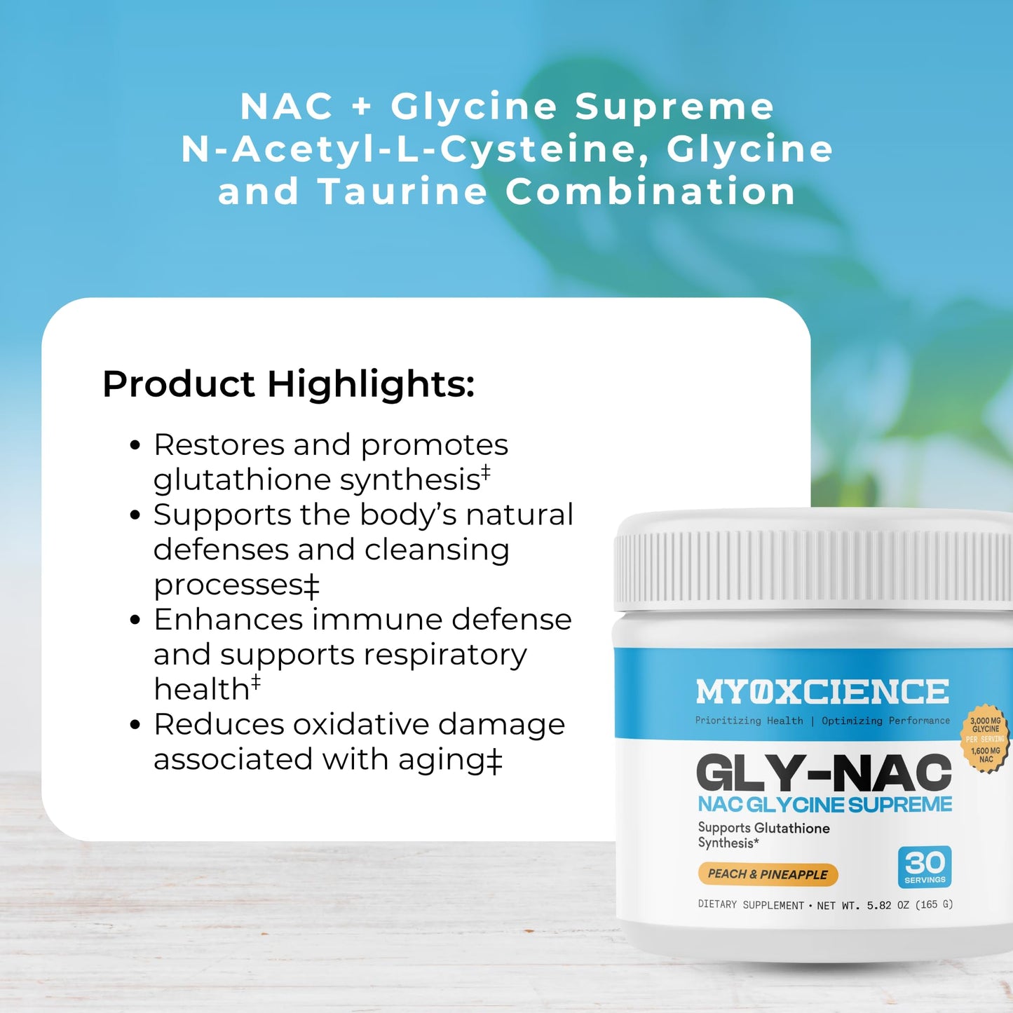 MYOXCIENCE NAC Glycine Supreme | N-Acetyl-L-Cysteine, Glycine, and Taurine Combination (Natural Peach and Pineapple Flavor) (30 Servings) - dailyvitalstore