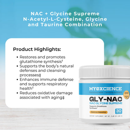 MYOXCIENCE NAC Glycine Supreme | N-Acetyl-L-Cysteine, Glycine, and Taurine Combination (Natural Peach and Pineapple Flavor) (30 Servings) - dailyvitalstore