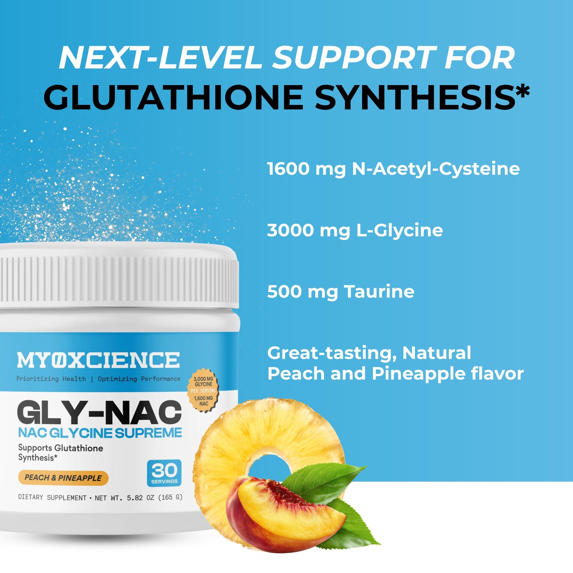 MYOXCIENCE NAC Glycine Supreme | N-Acetyl-L-Cysteine, Glycine, and Taurine Combination (Natural Peach and Pineapple Flavor) (30 Servings) - dailyvitalstore