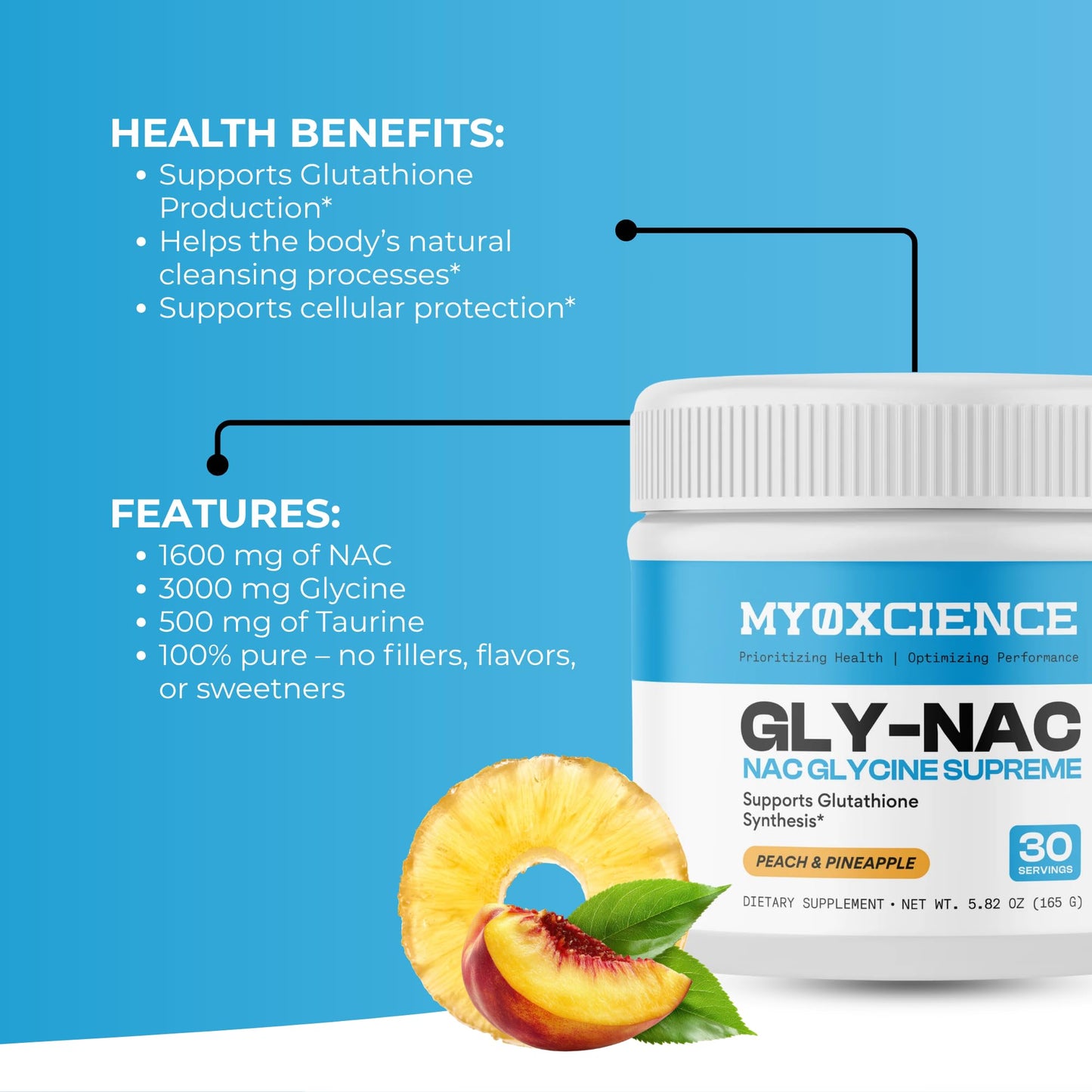 MYOXCIENCE NAC Glycine Supreme | N-Acetyl-L-Cysteine, Glycine, and Taurine Combination (Natural Peach and Pineapple Flavor) (30 Servings) - dailyvitalstore