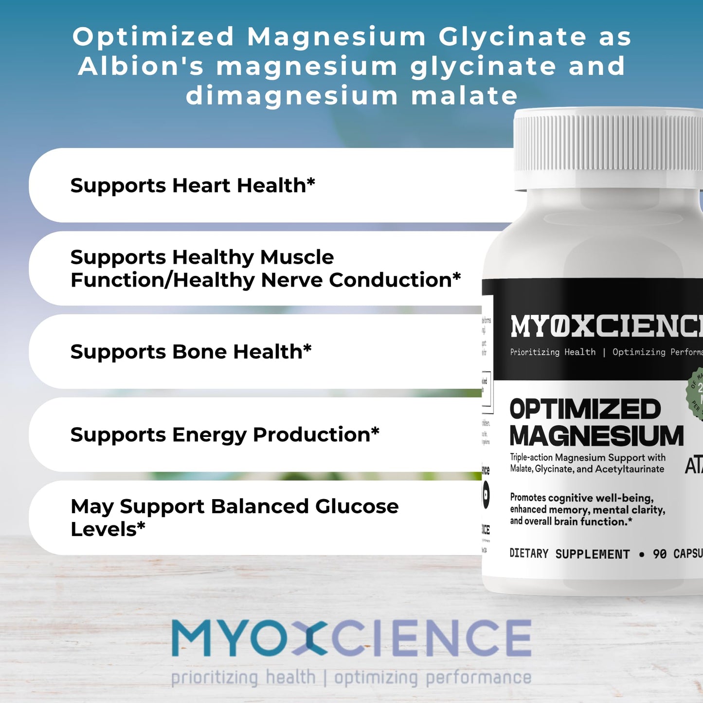 MYOXCIENCE Optimized Magnesium Glycinate + Magnesium Taurate (as ATAmag®) for High Brain Bioavailability to Support Stress Relief and Sleep | 30 Servings - dailyvitalstore