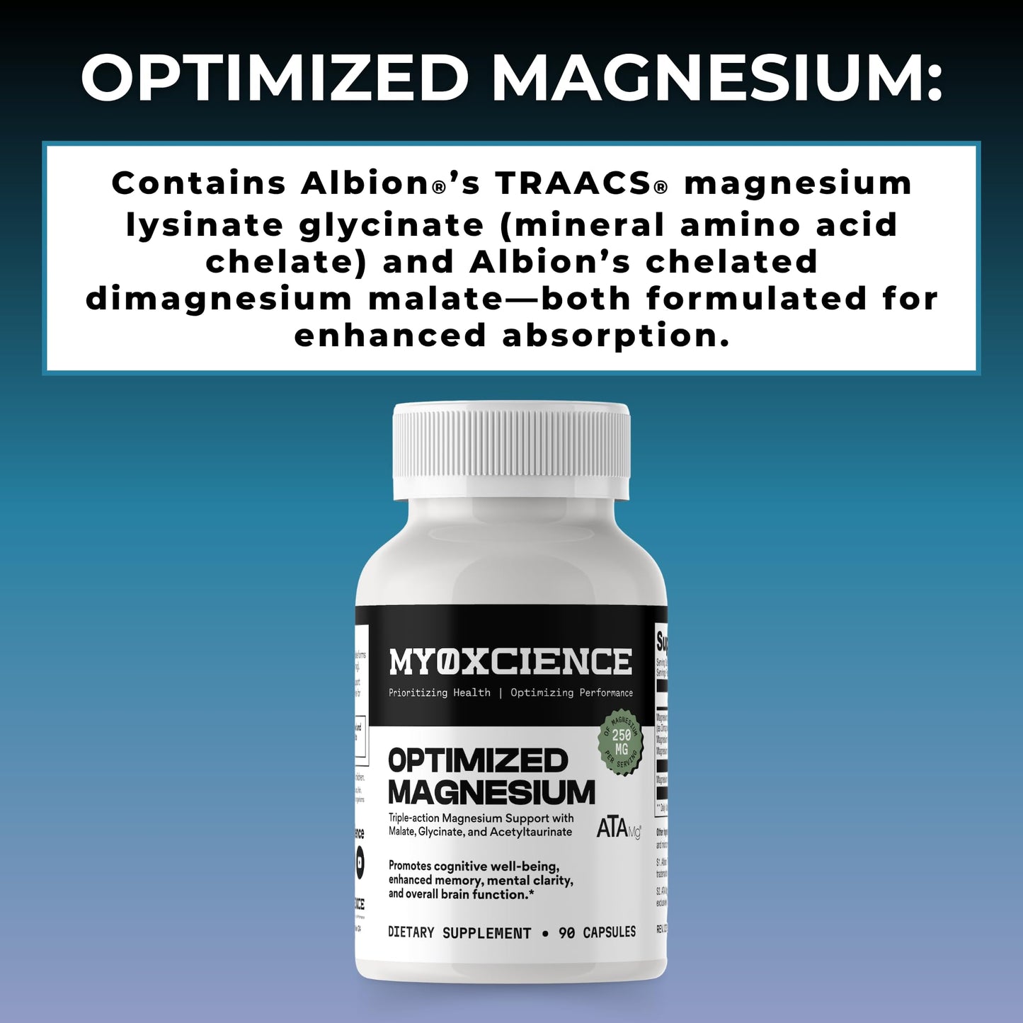 MYOXCIENCE Optimized Magnesium Glycinate + Magnesium Taurate (as ATAmag®) for High Brain Bioavailability to Support Stress Relief and Sleep | 30 Servings - dailyvitalstore