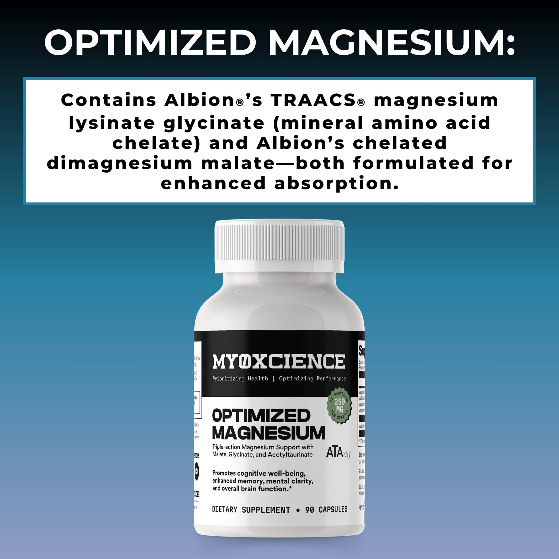 MYOXCIENCE Optimized Magnesium Glycinate + Magnesium Taurate (as ATAmag®) for High Brain Bioavailability to Support Stress Relief and Sleep | 30 Servings - dailyvitalstore