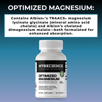 MYOXCIENCE Optimized Magnesium Glycinate + Magnesium Taurate (as ATAmag®) for High Brain Bioavailability to Support Stress Relief and Sleep | 30 Servings - dailyvitalstore