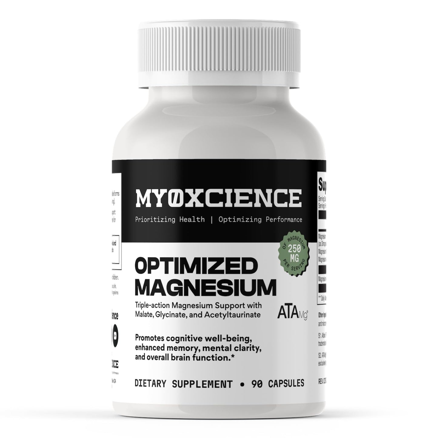MYOXCIENCE Optimized Magnesium Glycinate + Magnesium Taurate (as ATAmag®) for High Brain Bioavailability to Support Stress Relief and Sleep | 30 Servings - dailyvitalstore