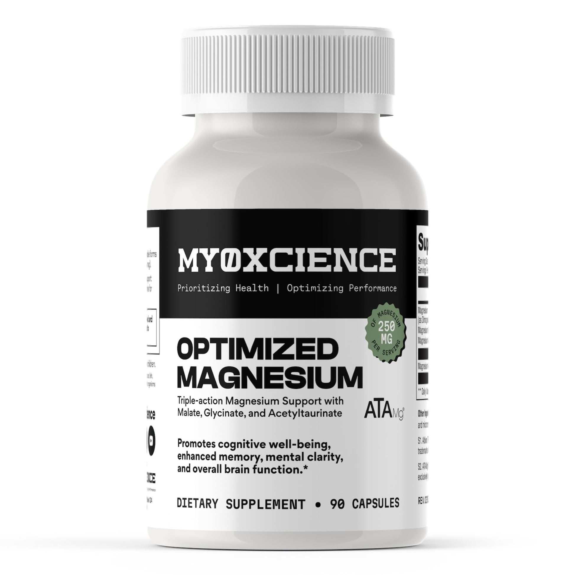 MYOXCIENCE Optimized Magnesium Glycinate + Magnesium Taurate (as ATAmag®) for High Brain Bioavailability to Support Stress Relief and Sleep | 30 Servings - dailyvitalstore