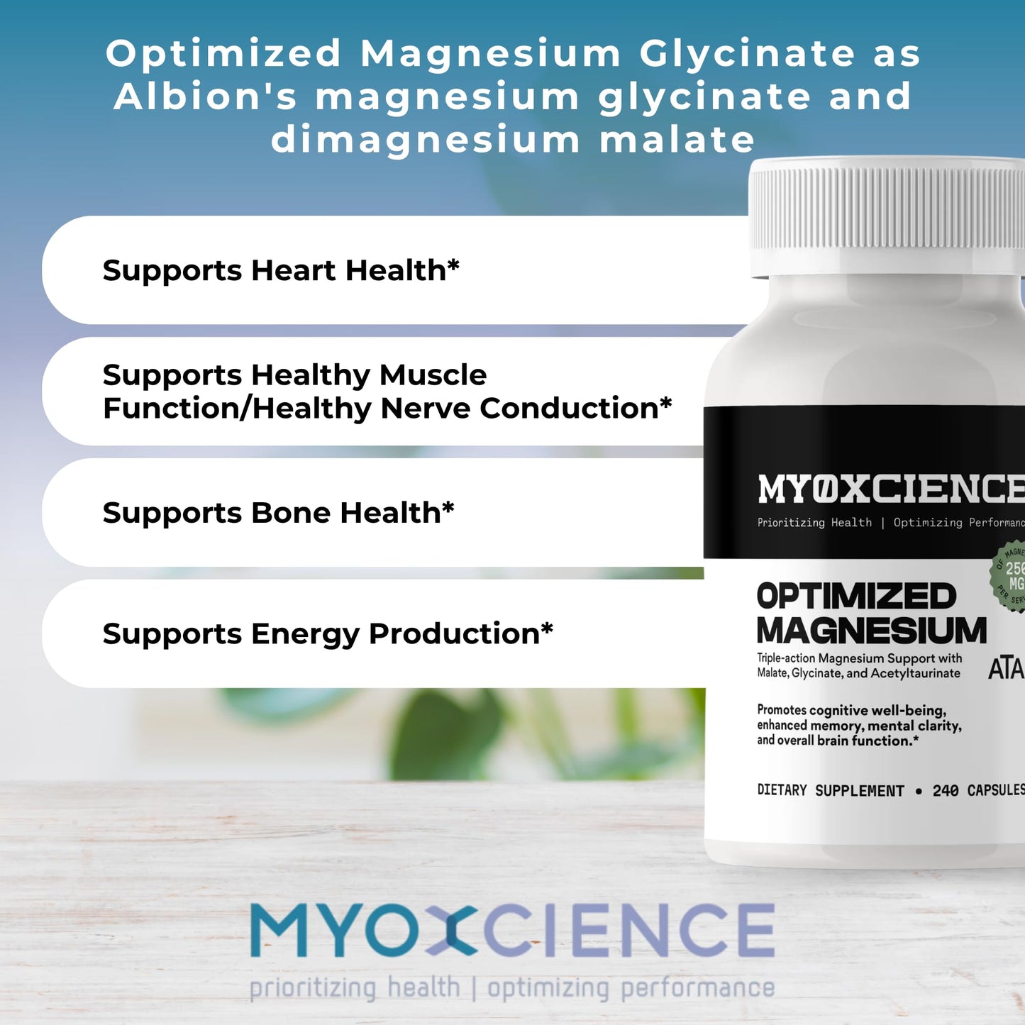 MYOXCIENCE Optimized Magnesium Glycinate + Magnesium Taurate (as ATAmag®) for High Brain Bioavailability to Support Stress Relief and Sleep | 80 Servings - dailyvitalstore
