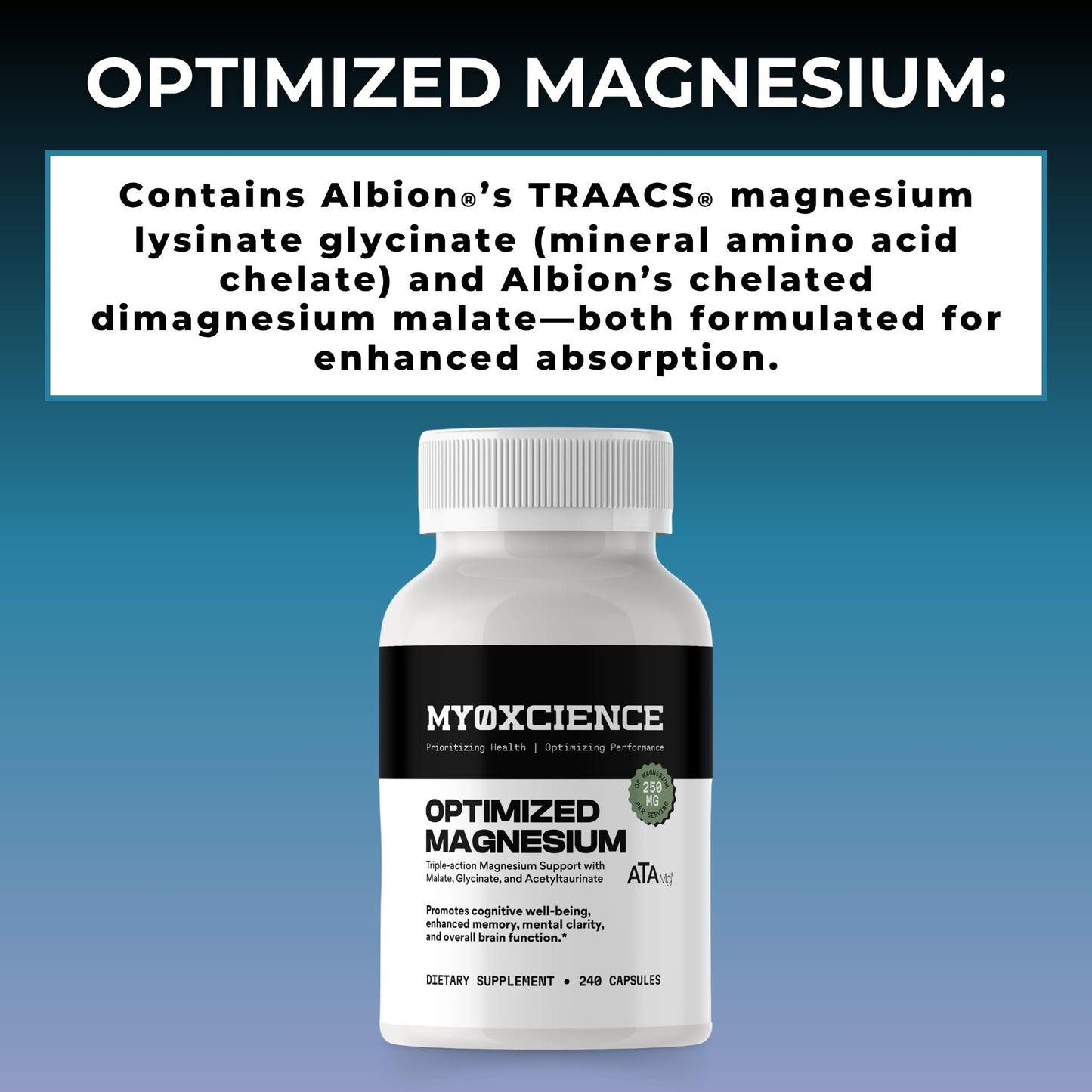 MYOXCIENCE Optimized Magnesium Glycinate + Magnesium Taurate (as ATAmag®) for High Brain Bioavailability to Support Stress Relief and Sleep | 80 Servings - dailyvitalstore