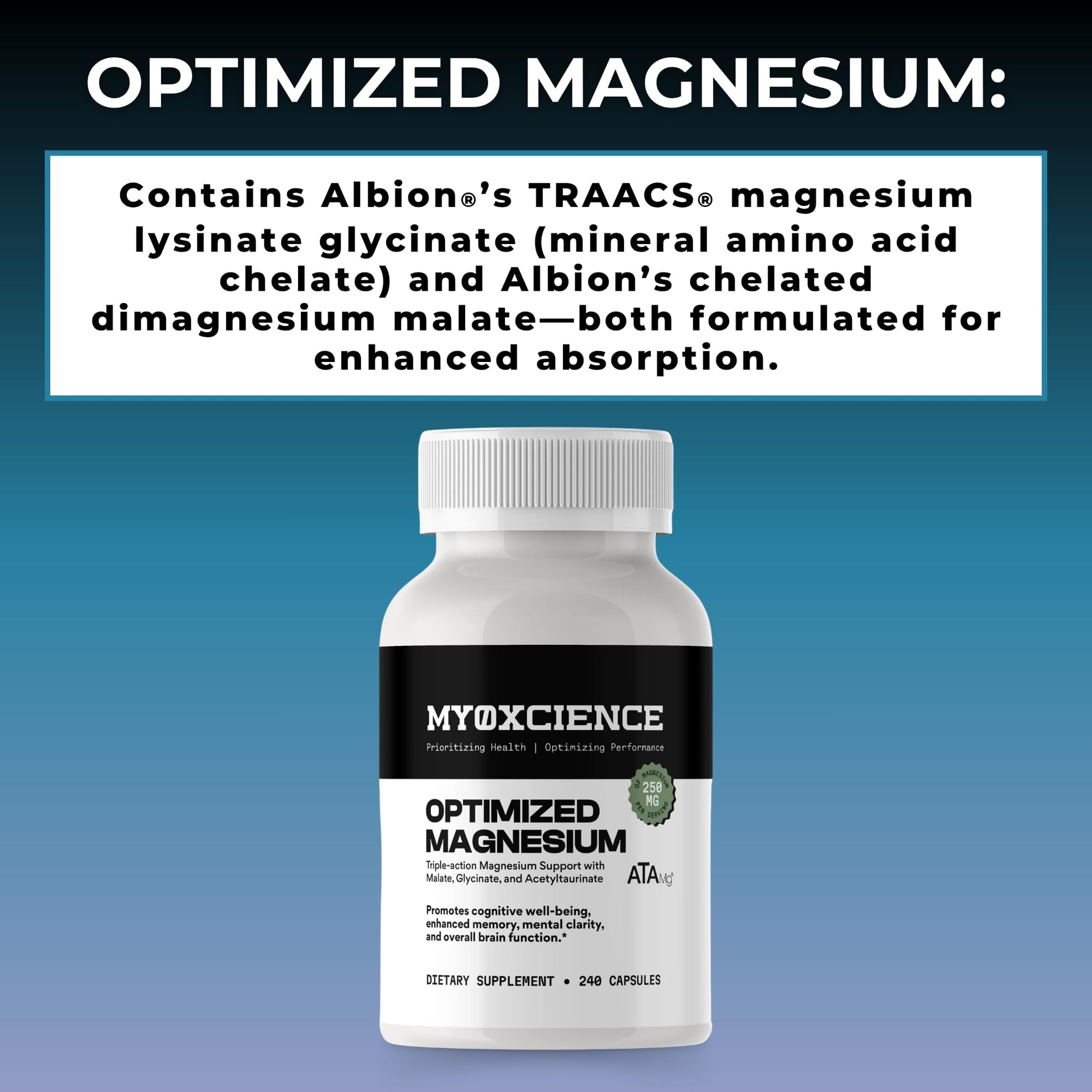 MYOXCIENCE Optimized Magnesium Glycinate + Magnesium Taurate (as ATAmag®) for High Brain Bioavailability to Support Stress Relief and Sleep | 80 Servings - dailyvitalstore