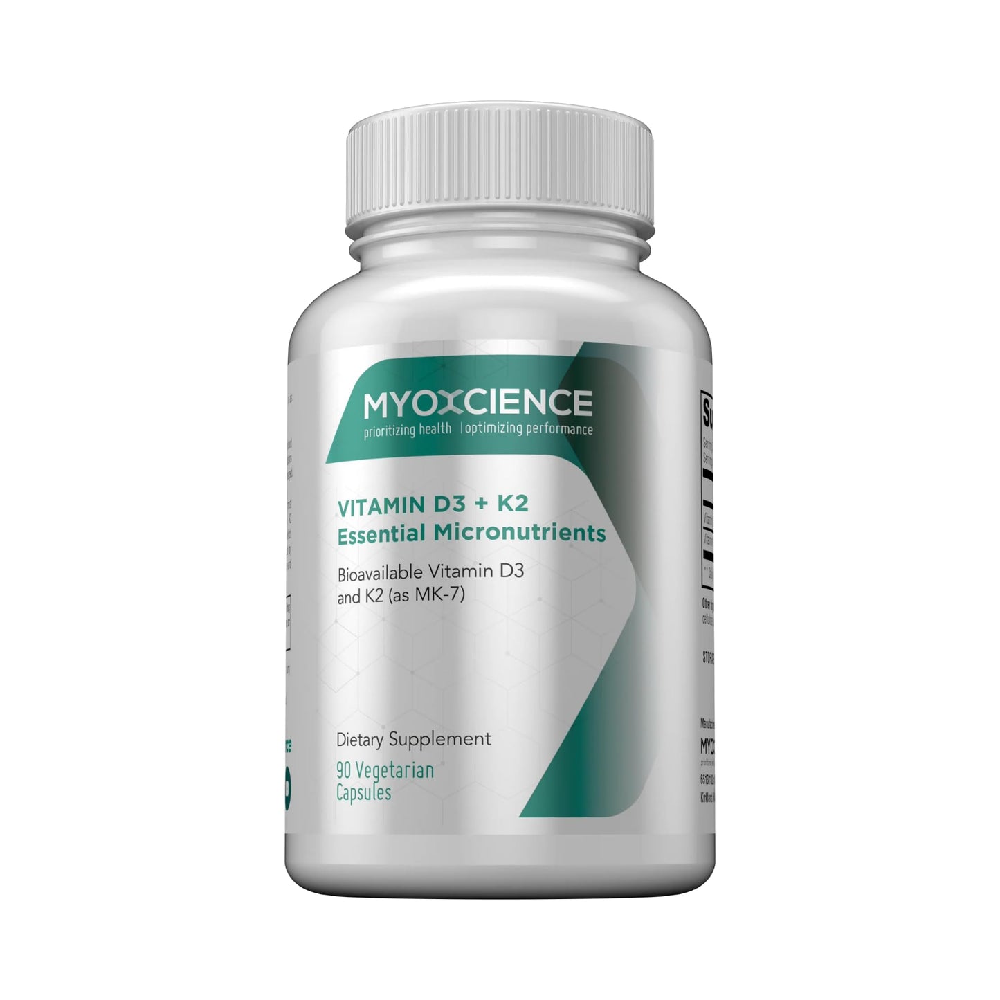 MYOXCIENCE Vitamin D3 + K2 Essential Micronutrients | Vitamin D3 5,000 IU | Vitamin K2 as MK-7 90 mcg (90 Vegetarian Capsules) - dailyvitalstore